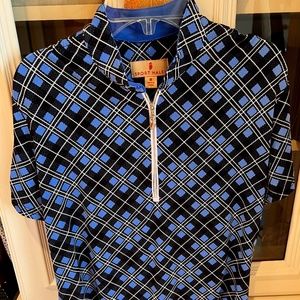 Sport Haley, short sleeve golf shirt, mock zip neck, M,  ruching on bottom sides